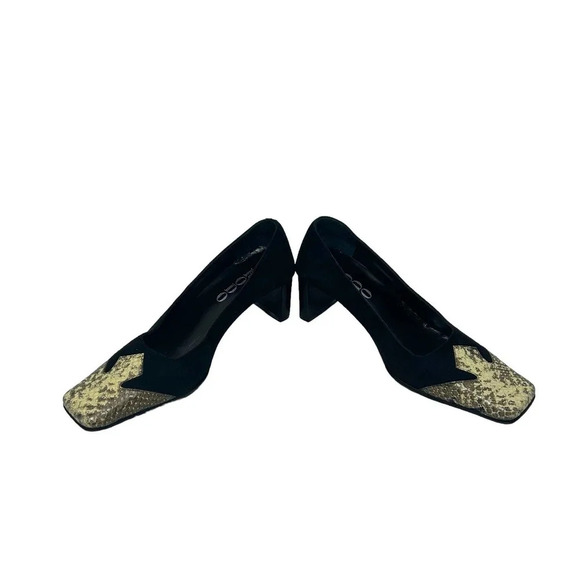 RODO Black Square Snakeskin Toe Western Style Heels Size 35 / US 5 - Picture 2 of 9